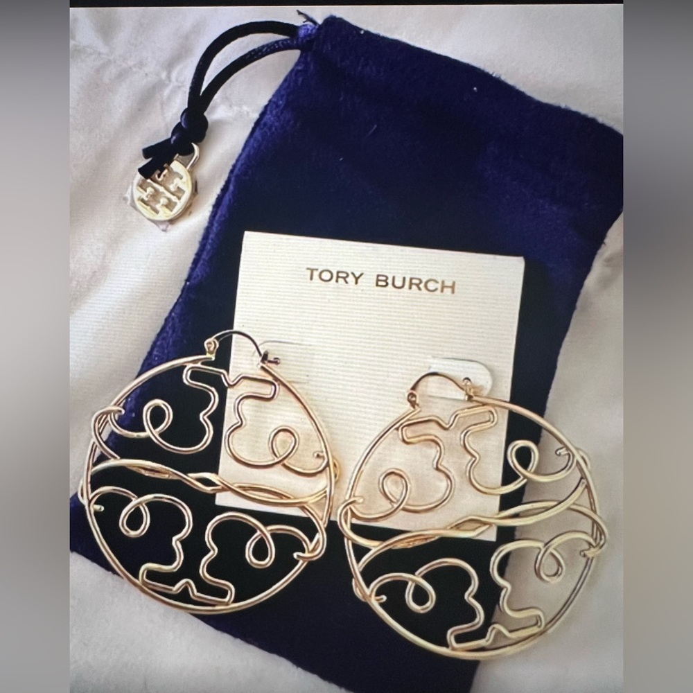 (SOLD) Tory Burch Twisted Miller Hoop Earrings